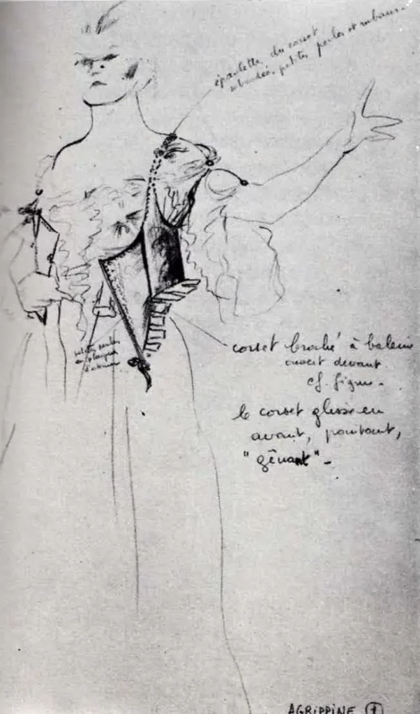 Dessin de Françoise Chevalier pour le costume d'Agrippine