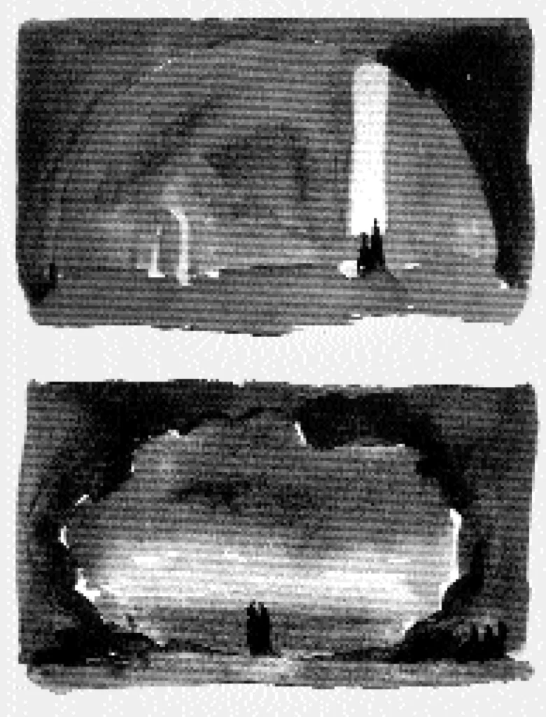 Dessins préparatoires de Yannis Kokkos pour PELLEAS ET MELISANDE mis en scène par Antoine Vitez à la Scala de Milan.