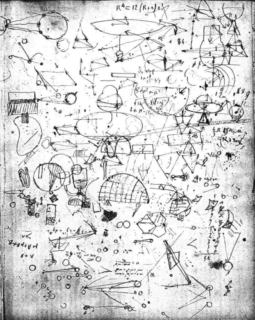 Ce brouillon d’Henri Poincaré (à droite) a été publié dans l’article de Scott Walter intitulé «Henri Poincaré’s Student Notebooks, 1870-1878», Philosophia Scientiæ 1, 1996, 1-17.