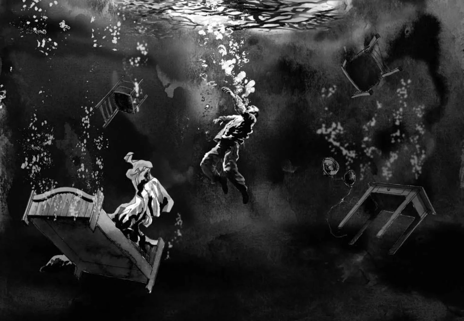Wade in the Water, écriture et mise en scène Clément Debailleul et Raphaël Navarro. Illustrations originales de Bertrand Nodet, 2014, tirées d’un storyboard réalisé en amont du spectacle.