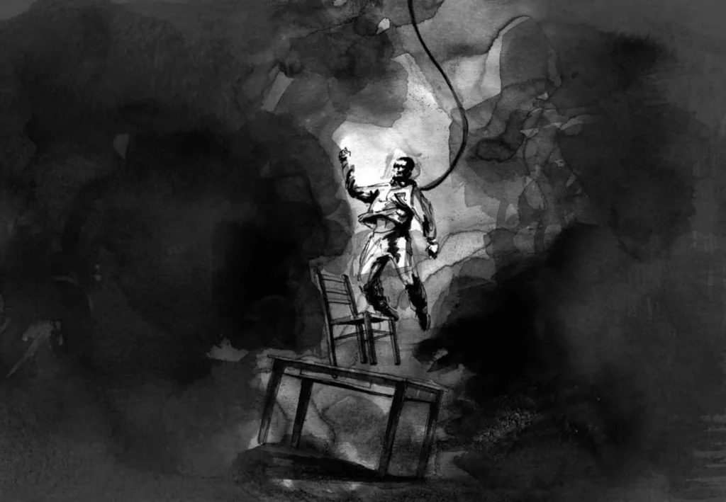 Wade in the Water, écriture et mise en scène Clément Debailleul et Raphaël Navarro. Illustrations originales de Bertrand Nodet, 2014, tirées d’un storyboard réalisé en amont du spectacle.