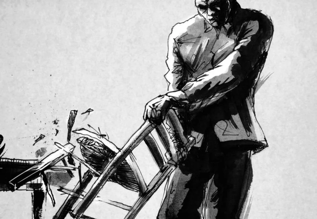 Wade in the Water, écriture et mise en scène Clément Debailleul et Raphaël Navarro. Illustrations originales de Bertrand Nodet, 2014, tirées d’un storyboard réalisé en amont du spectacle.