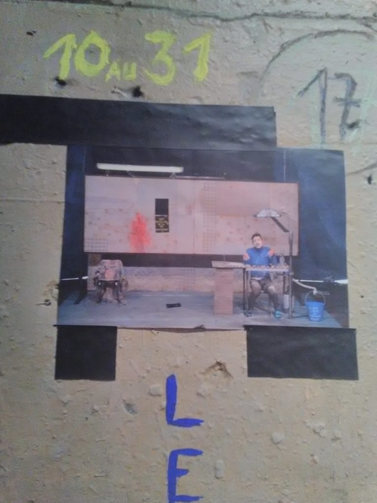 Théâtre de l’Aquarium, mur du foyer, collage, Bruit théâtre et musique, Cartoucherie, Paris, Janvier 2020