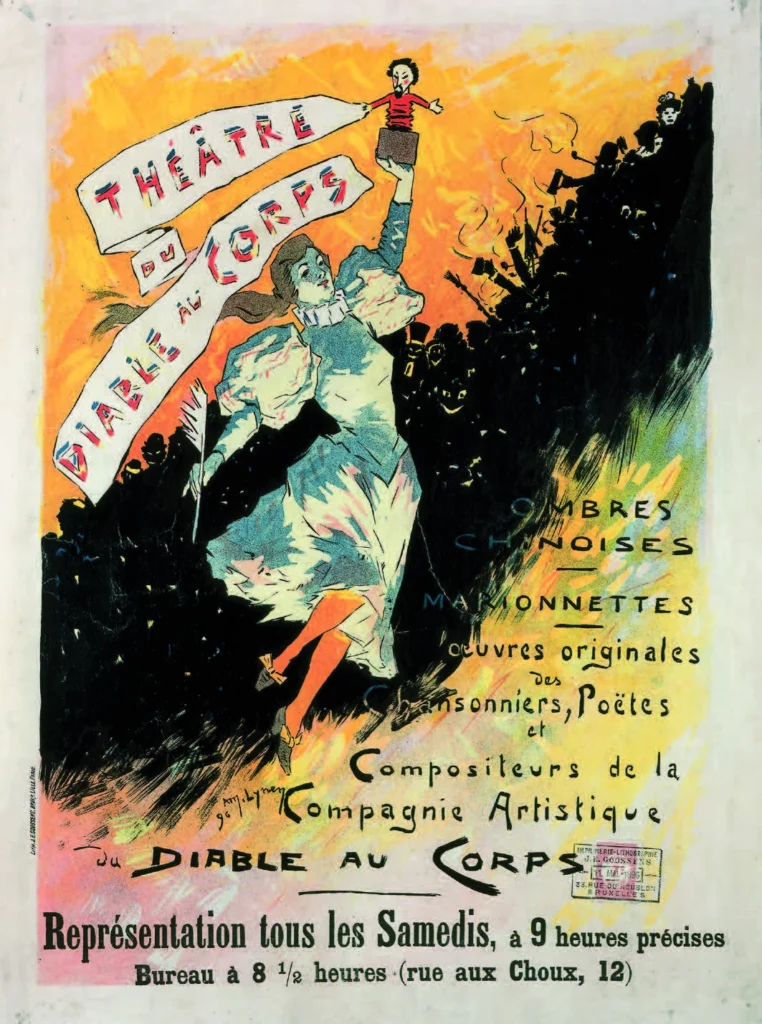 Amédée Lynen, Théâtre du Diable au corps, 1896, lithographie couleur sur papier, 65 x 48, n° inventaire B 333, Don J. Botte 1906, Musée d’Ixelles.