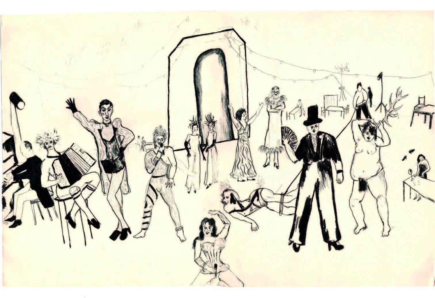 Cham Lavant, Évocation du Secret de Monsieur K. au Théâtre de l’Atelier le 27 juin 2023, 26,5 x 41 cm, 33 exemplaires en risographie, Original 33 Édition, Galerie Hus Paris.