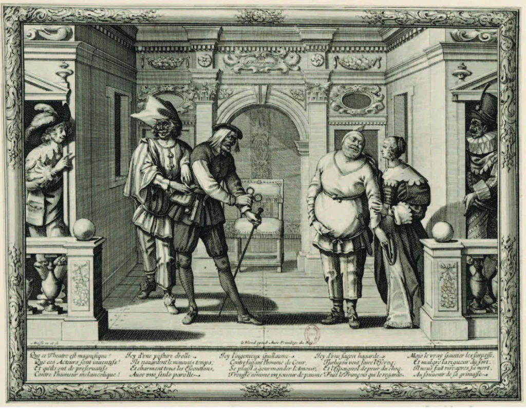 LES CoMéDIENS DE «L’oSTEL DE BoURGoGNE », Abraham Bosse (1602-1676). Estampe. Source gallica.bnf.fr / Bibliothèque nationale de France.