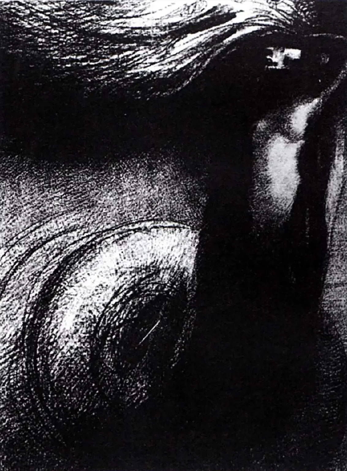 Odilon Redon. LA MORT : MON IRONIE DÉPASSE TOUTES LES AUTRES. Illustration pour LA TENTATION DE SAINT-ANTOINE de Gustave Flaubert, 1889.